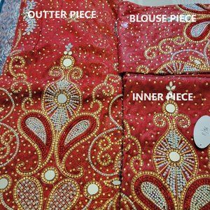 Burgundy Net & Taffeta George Wrapper with Rhinestone 3 Piece, 6 Yards Total